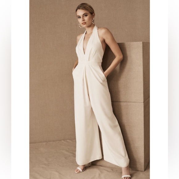 JILL STUART Mara Jumpsuit 0 Ivory White Halter Wide Leg Wedding Bride NWT - Picture 1 of 16